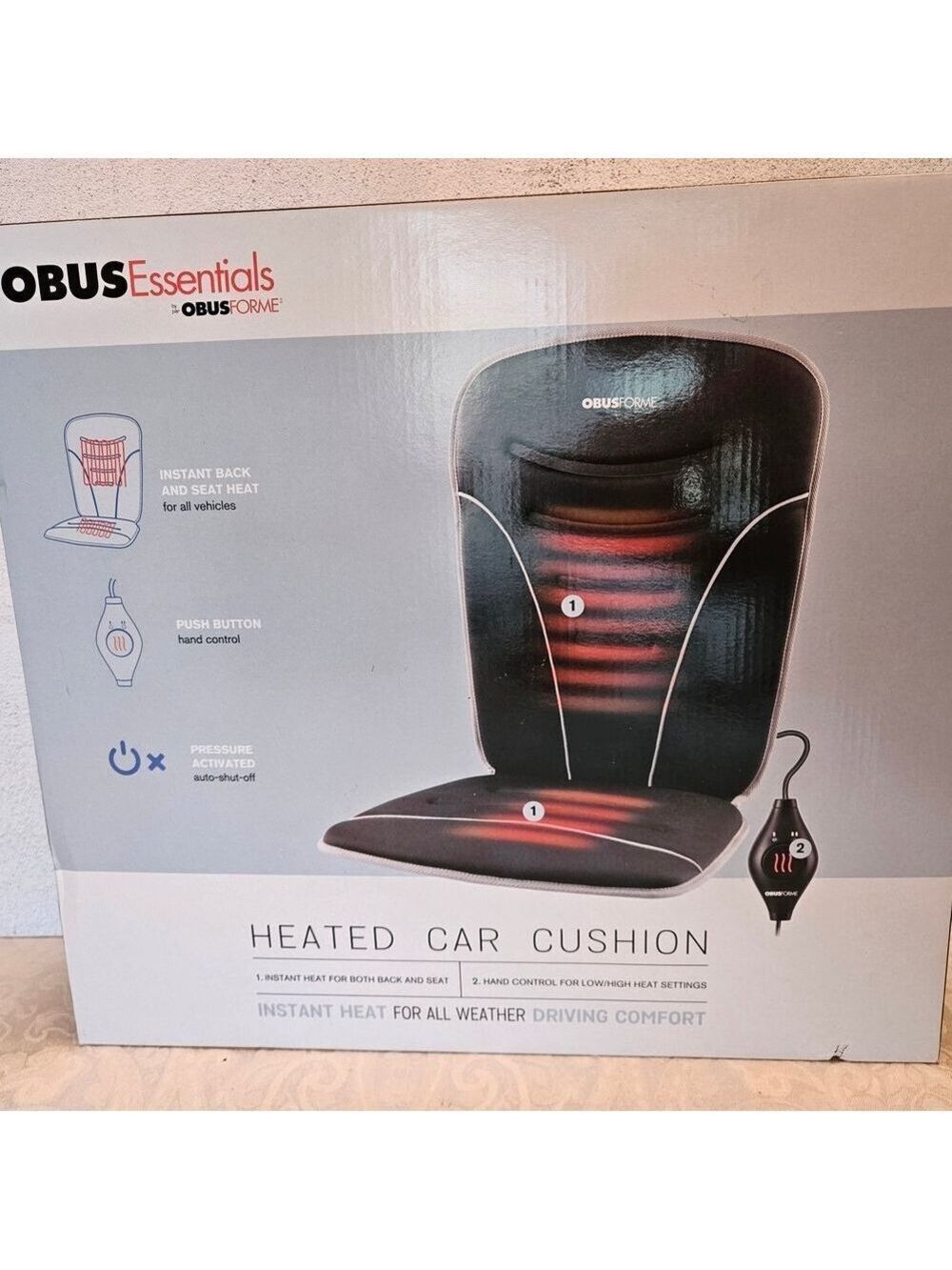Obus Essentials by ObusForme Heated Car Cushion Seat and Back  CC-HCC-01, Sealed